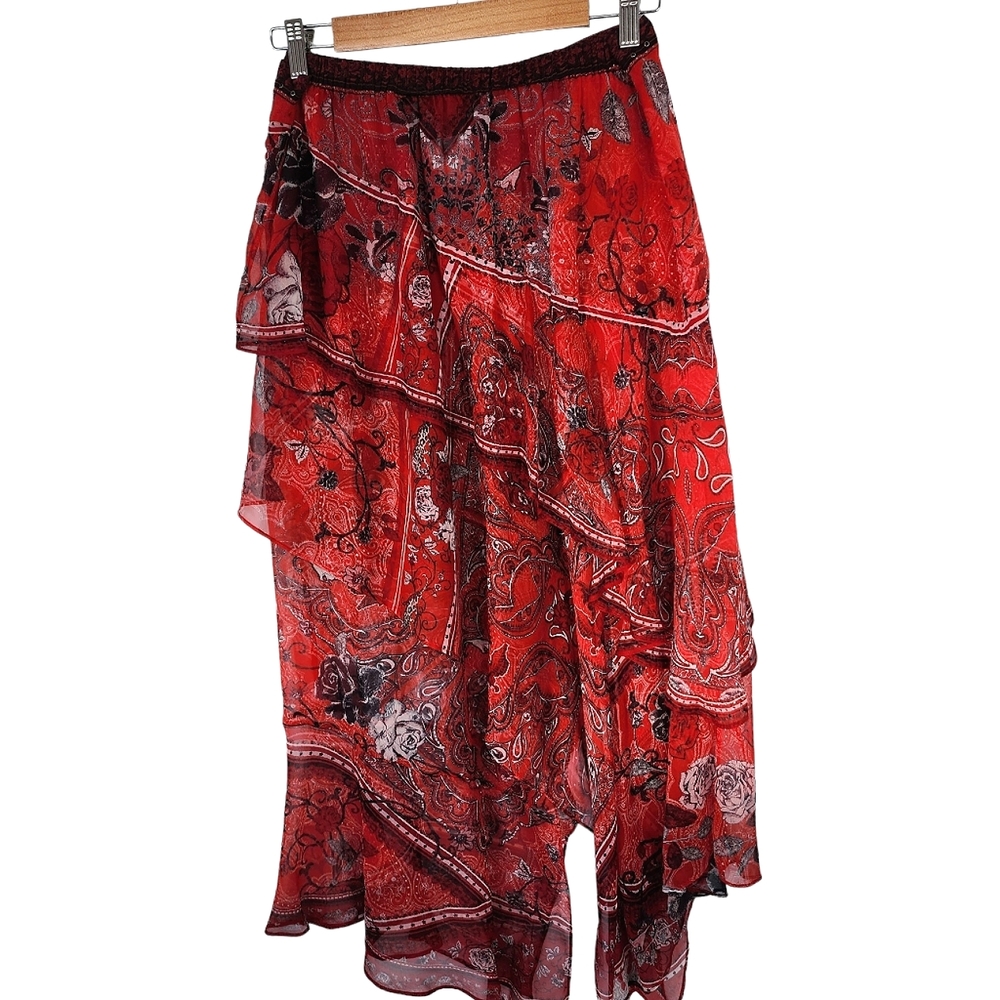 Camilla long skirt embellished hankerchief style red & paisley - size 16 - Picture 10 of 17